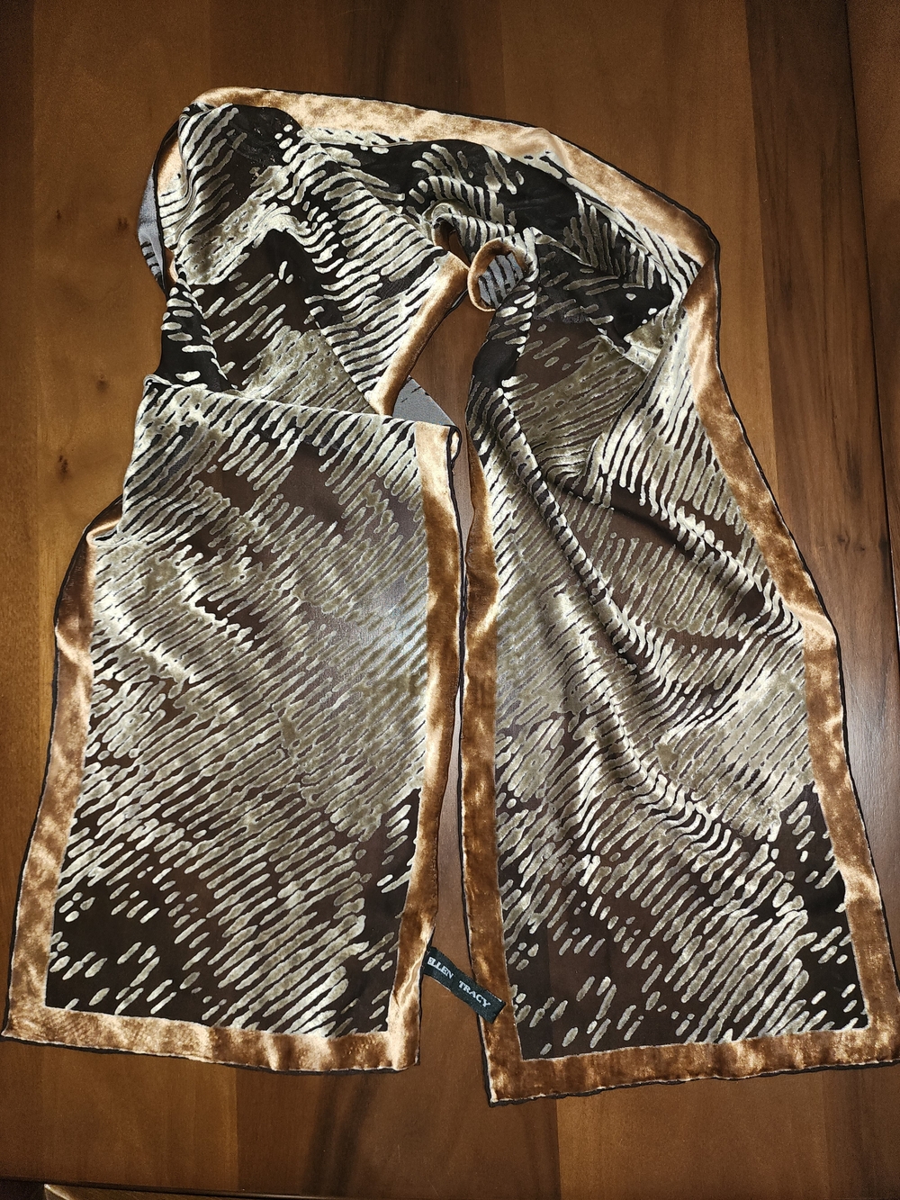 Ellen Tracy Brown, Black & Gold Patterned Silk Scarf